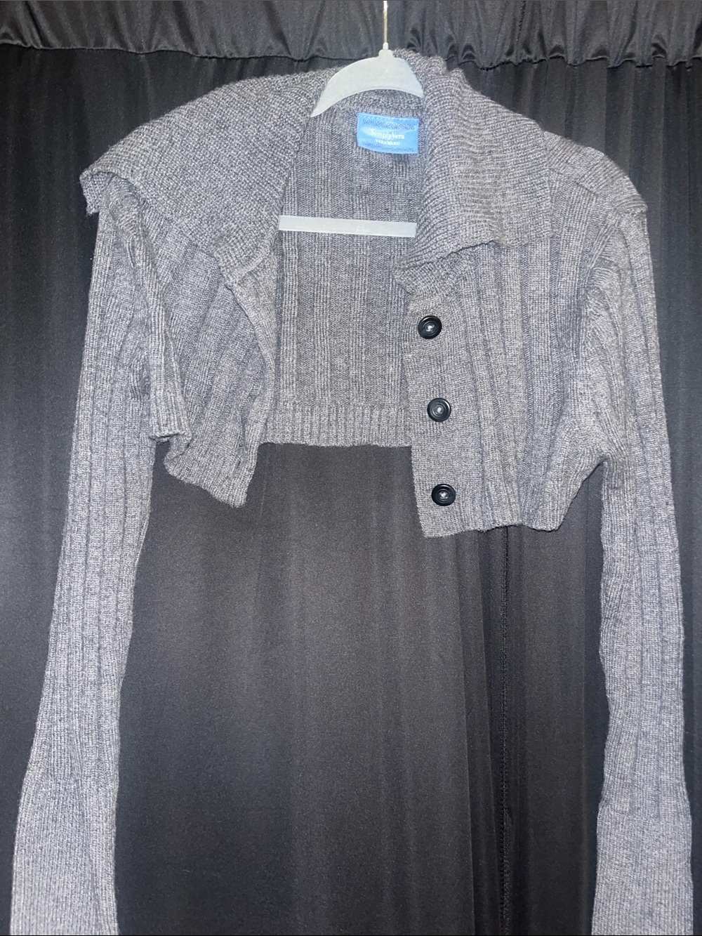 Simply Vera Vera Wang Cropped Ribbed Button-Front Sweater Shrug - Gray